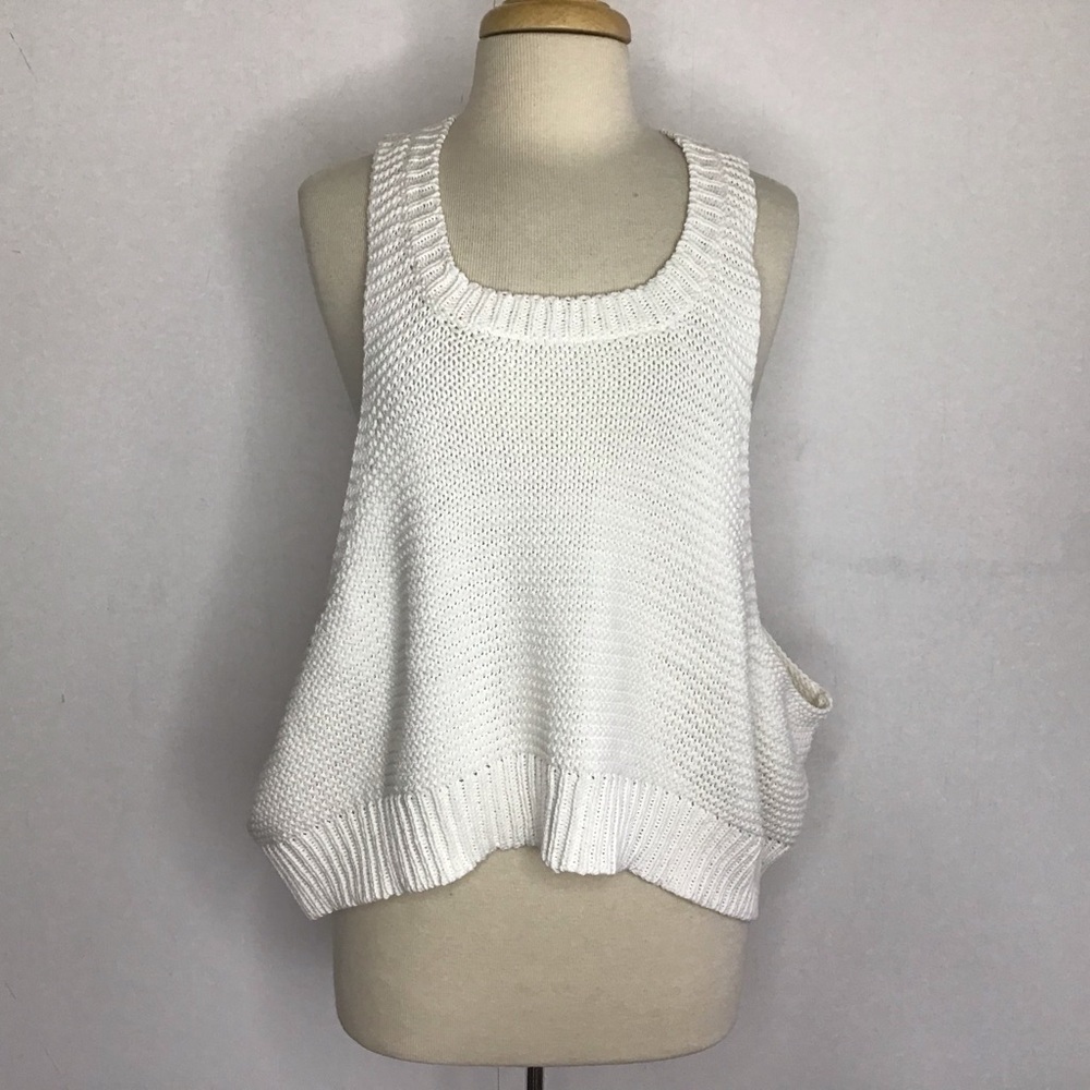 Witcher white cotton knit lagenlook oversized sleeveless scoop neck vest s/m NWT